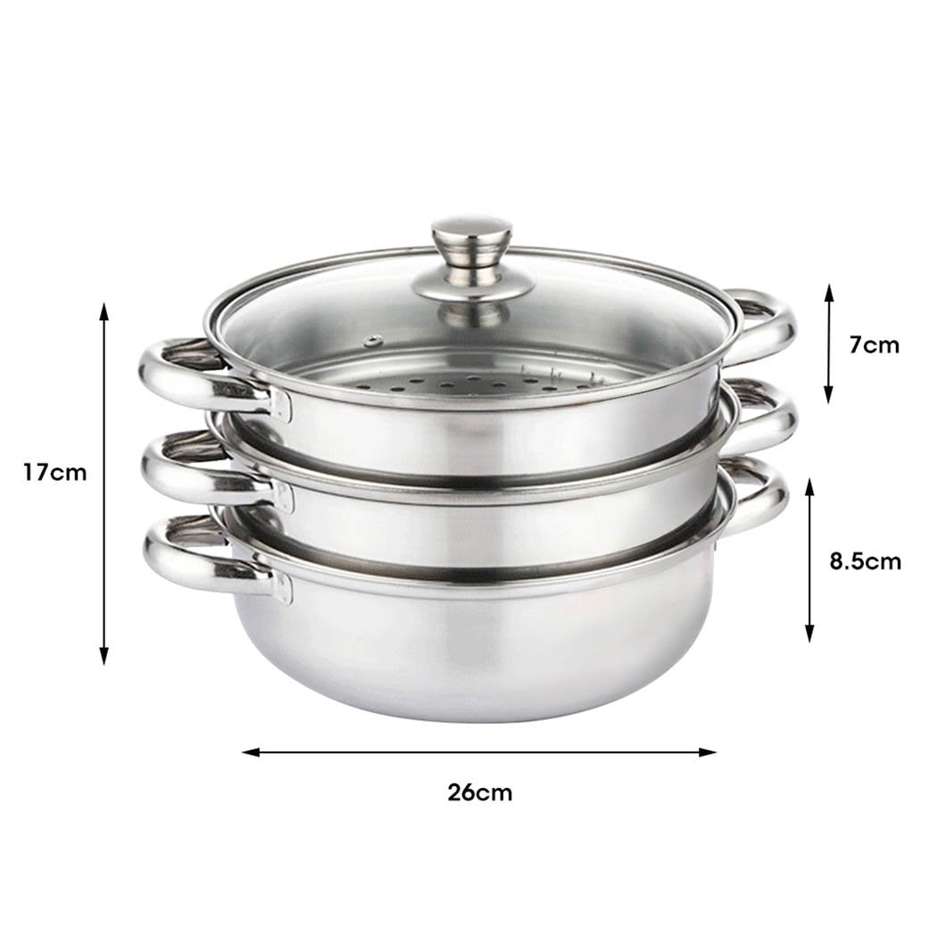 3 Tier Stainless Steel Steamer Meat Vegetable Cooking Steam Hot Pot