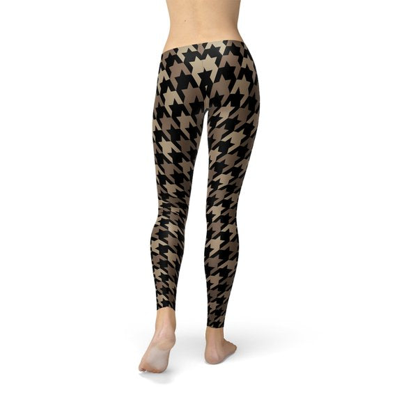 Womens Beige Brown Houndstooth Leggings