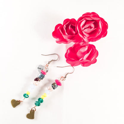 Colorful Beads and Stones Heart Charm Earrings