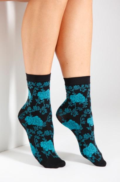 KLAARA 60DEN blue floral pattern socks