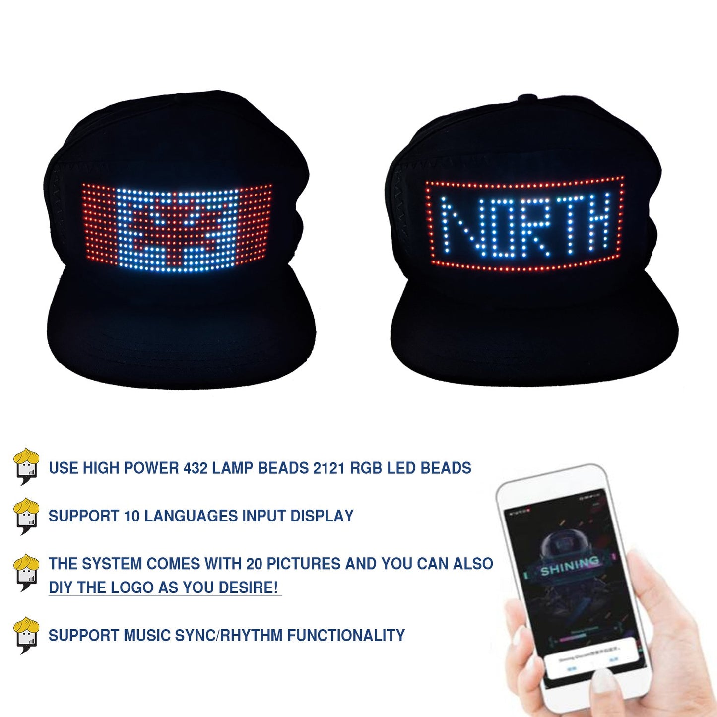 TGT Unique App Controlled LED Hat | Lightup Display Message LED Cap