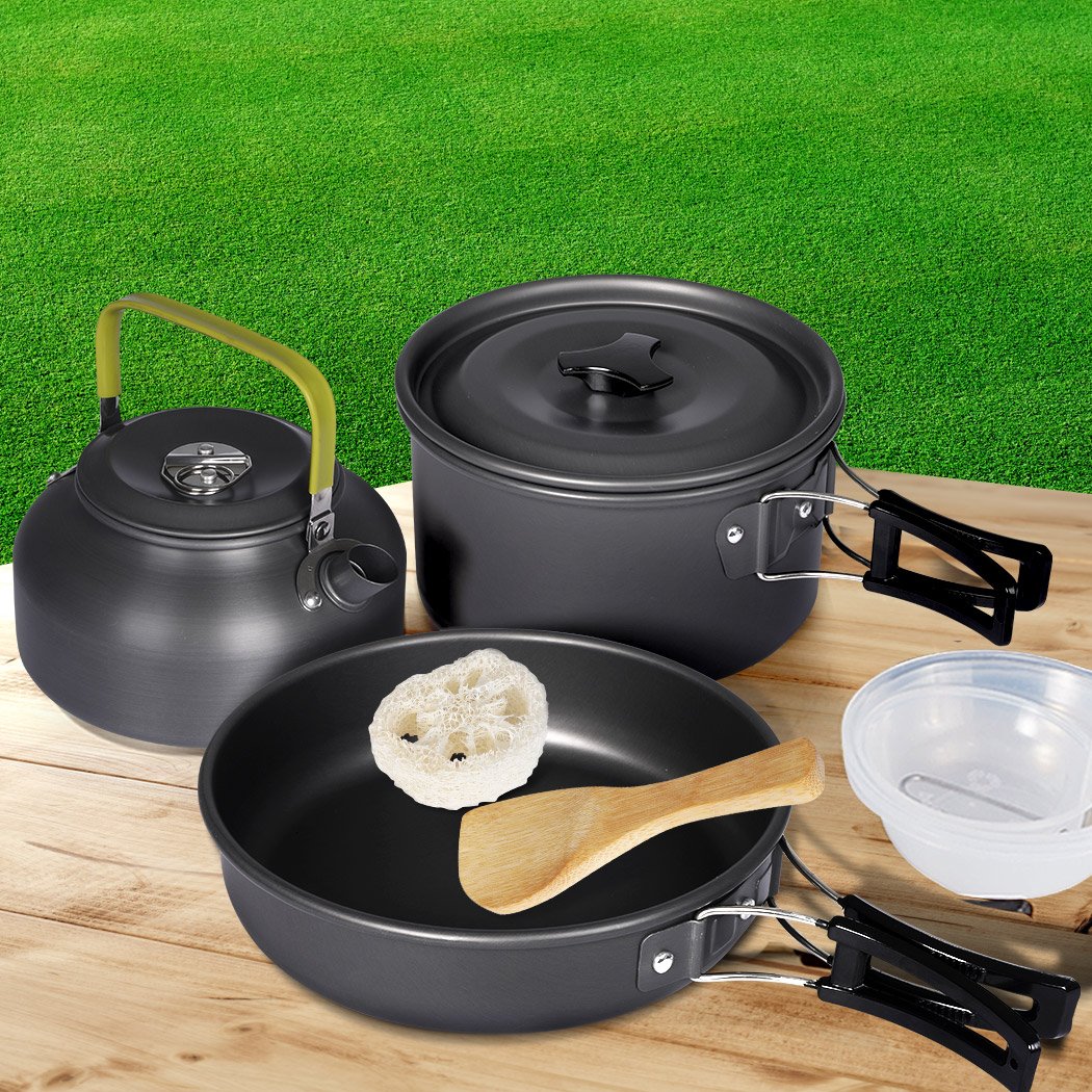 10Pcs Camping Cookware Set Outdoor Hiking Cooking Bowl Pot Pan