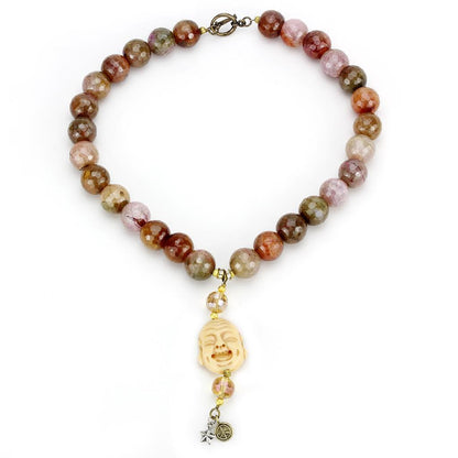 LO4663 - Antique Copper Brass Necklace with Semi-Precious Agate in