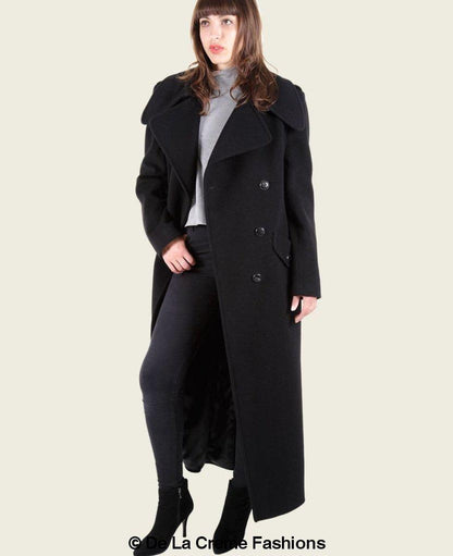 MARQUETTA - Womens Double Breasted Wool & Cashmere Blend Long Coat