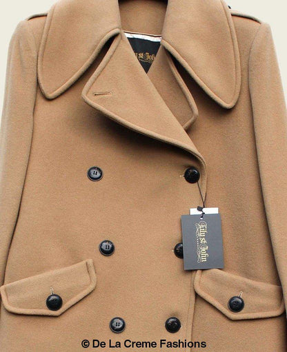 MARQUETTA - Womens Double Breasted Wool & Cashmere Blend Long Coat