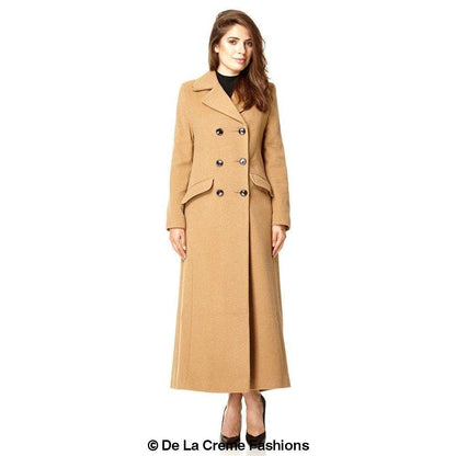 Wool Blend Double Breasted Long Coat