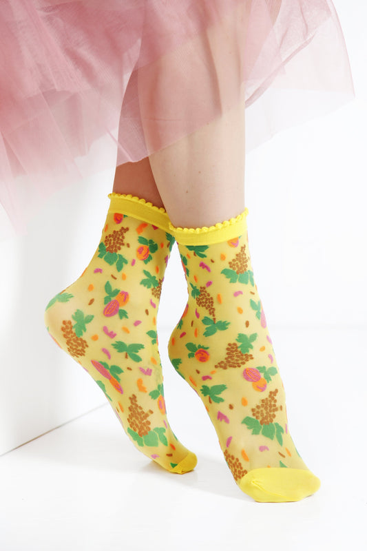 MICOL sheer yellow socks for women