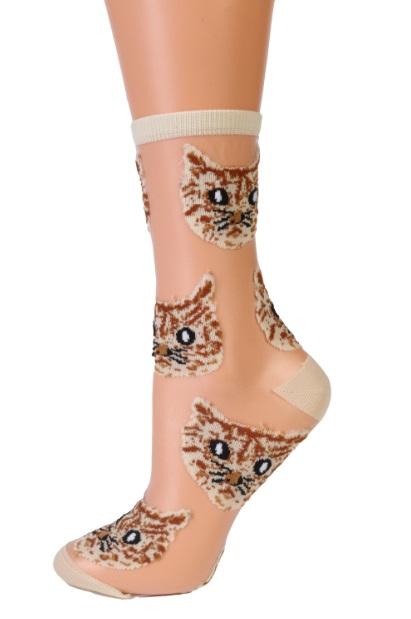 MOONA beige sheer socks with cats