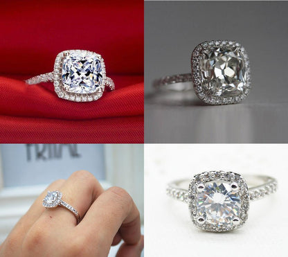 2.00 CT Cushion-Cut Queen White  Elements Ring