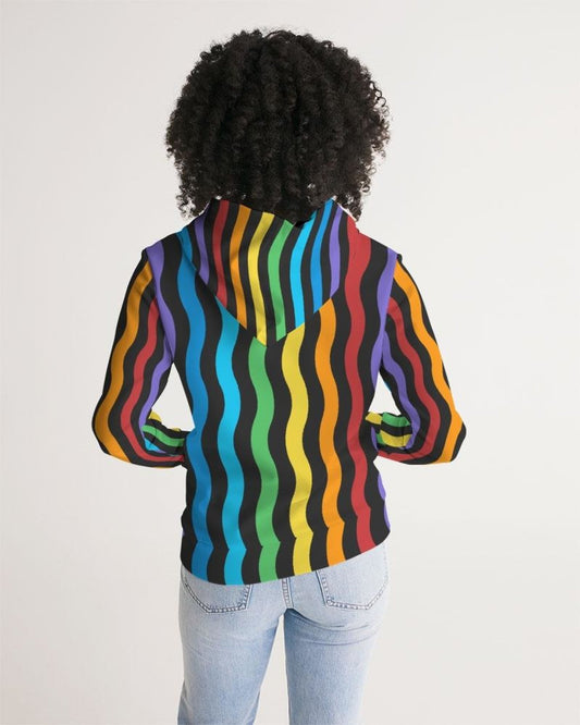 Womens Hoodie - Pullover Hooded Sweatshirt -Graphic/Rainbow Stripes