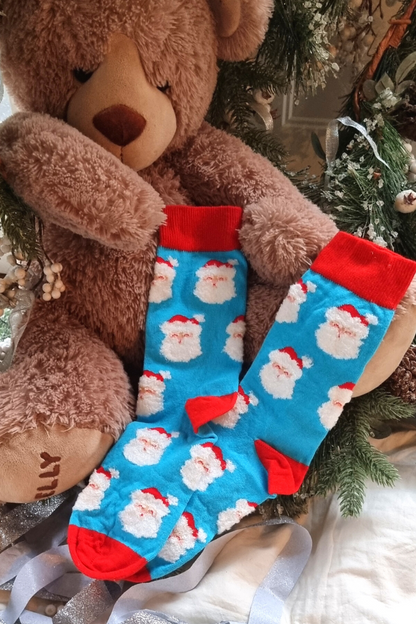 SANTA blue cotton socks with Santas