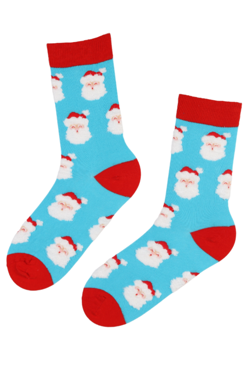 SANTA blue cotton socks with Santas