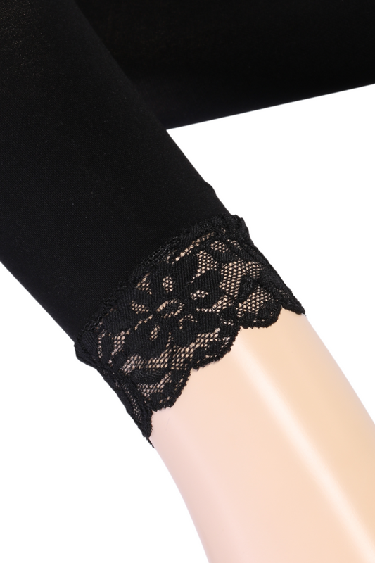 EGLE black leggings for women with black lace trim