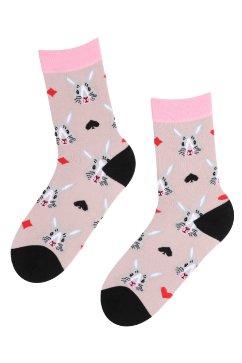 PLAY HARD pink socks with bunnies