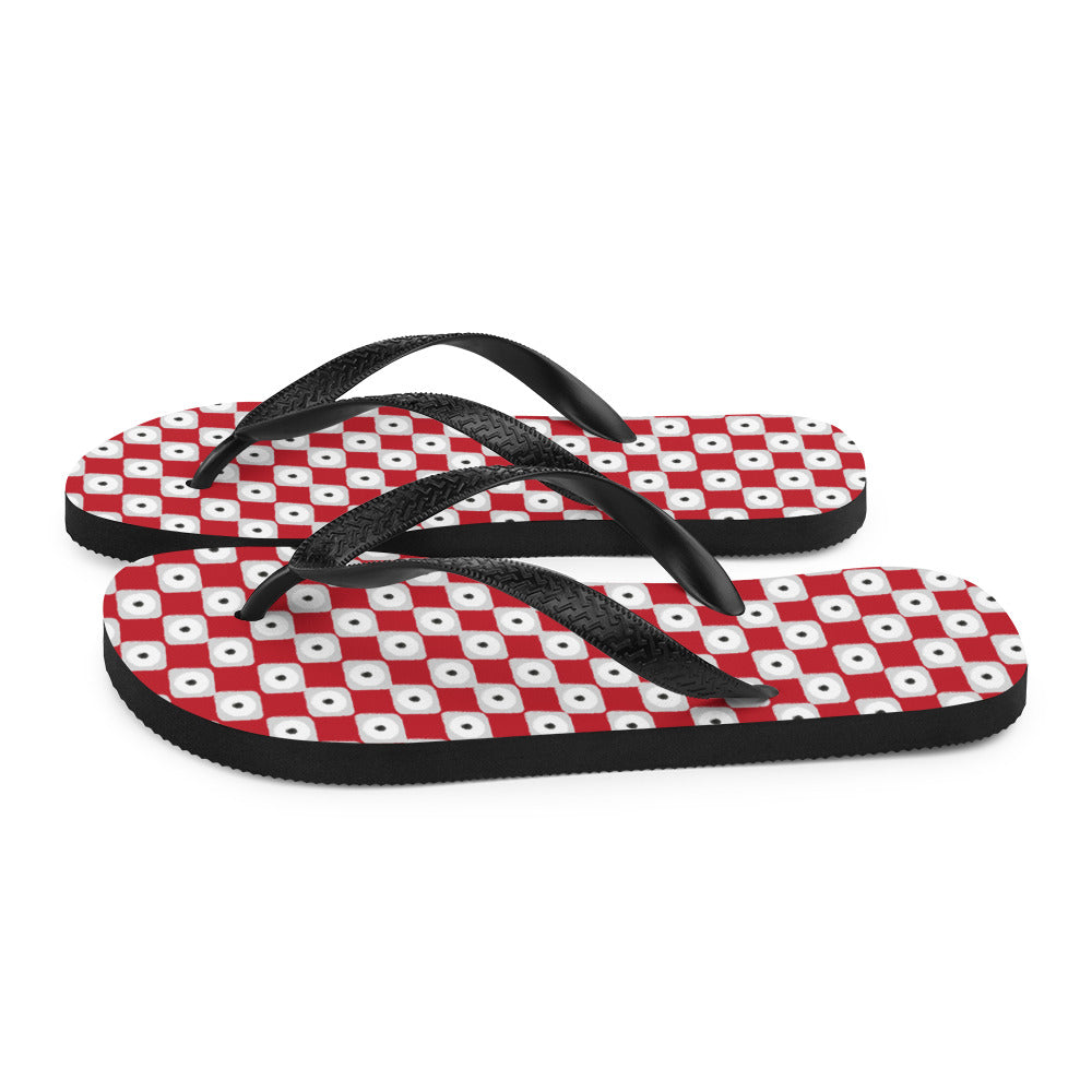 Red Chequered Pattern Flip-Flops