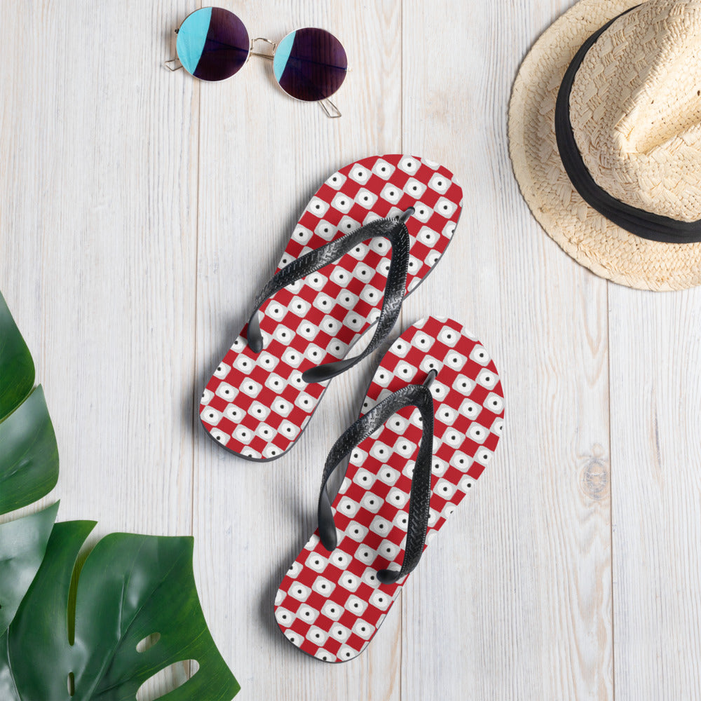 Red Chequered Pattern Flip-Flops