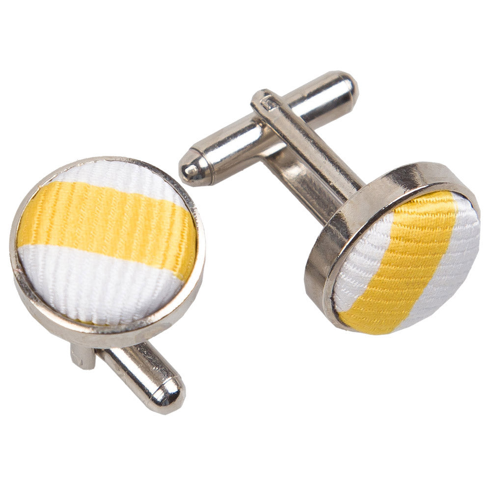 Thin Stripe Cufflinks - White & Yellow