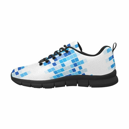 Uniquely You Sneakers for Women, Blue and White Mosaic Print - Running