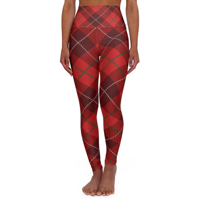 Womens Leggings, Red Plaid Style High Waisted Fitness Pants