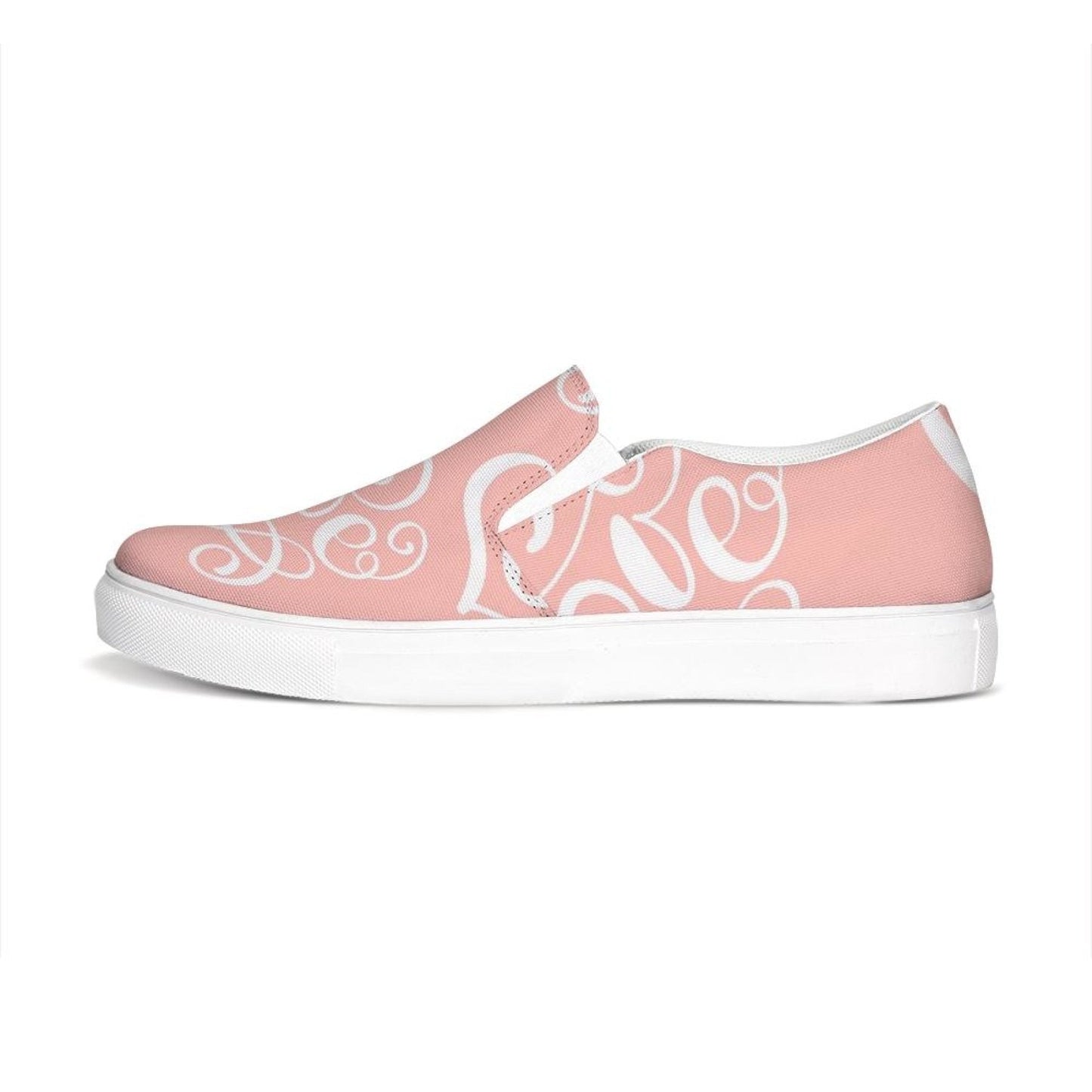 Uniquely You Womens Sneakers - Pink & White Love Print Low Top Slip-On