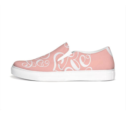 Uniquely You Womens Sneakers - Pink & White Love Print Low Top Slip-On