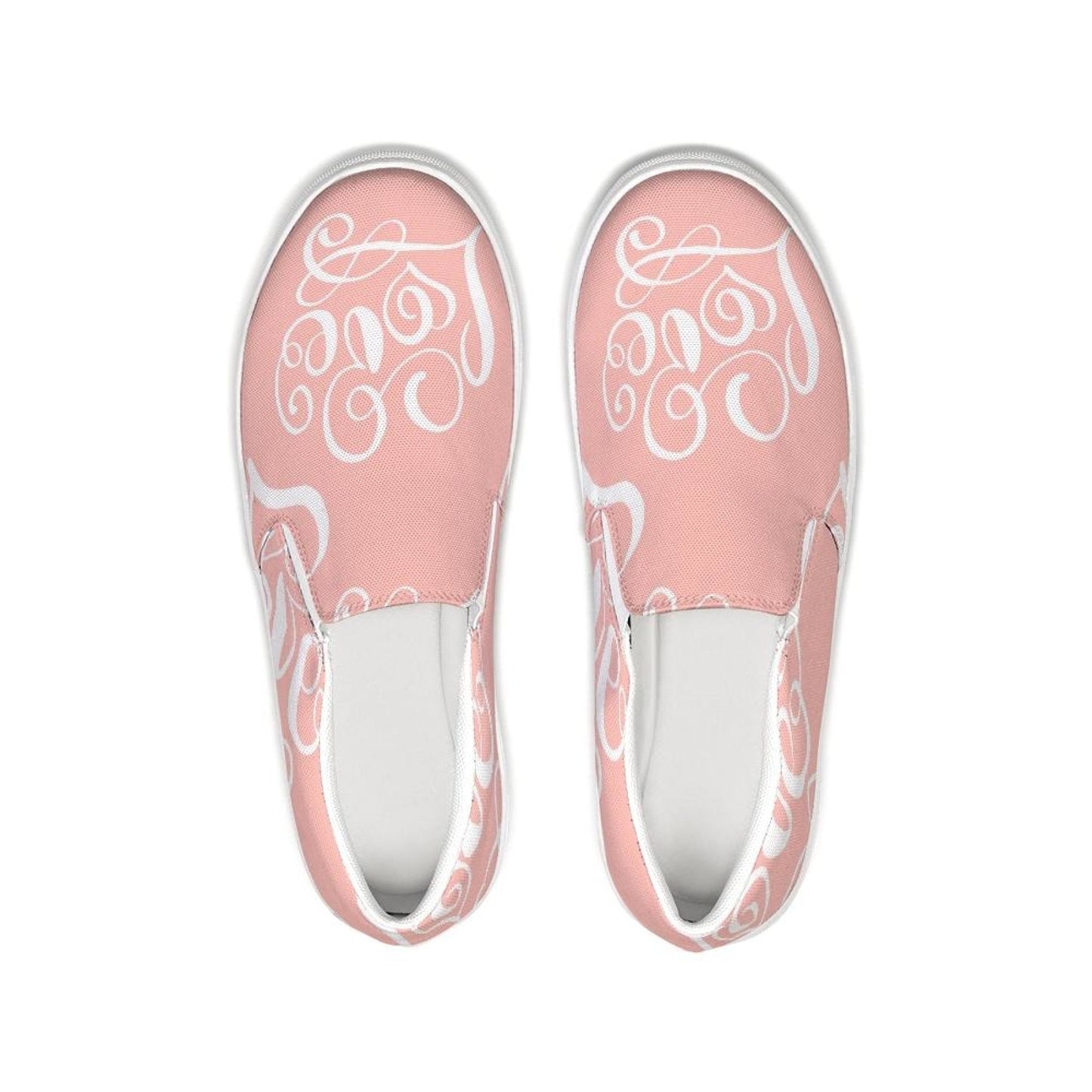 Uniquely You Womens Sneakers - Pink & White Love Print Low Top Slip-On