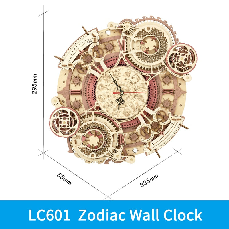 Robotime ROKR Time Art Zodiac Wall Clock 3D Wooden Puzzle Games Model Building Kits Toys for Children Kids LC