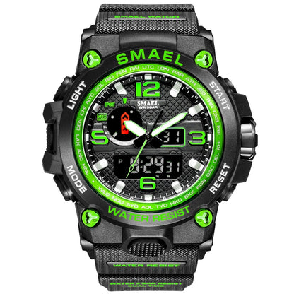 SMAEL Watches For Men 50M Waterproof Clock Alarm reloj hombre 1545D Dual Display Wristwatch Quartz Military Watch Sport New Mens