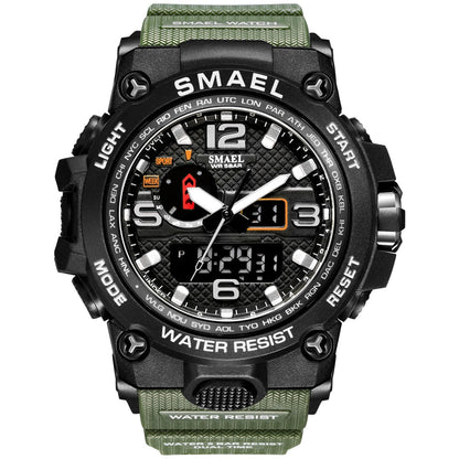 SMAEL Watches For Men 50M Waterproof Clock Alarm reloj hombre 1545D Dual Display Wristwatch Quartz Military Watch Sport New Mens