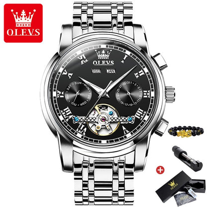 OLEVS Original Watch For Men Automatic Mechanical Watch Top Brand Luxury Tourbillon Wristwatch Classic Male Black Watches  6607