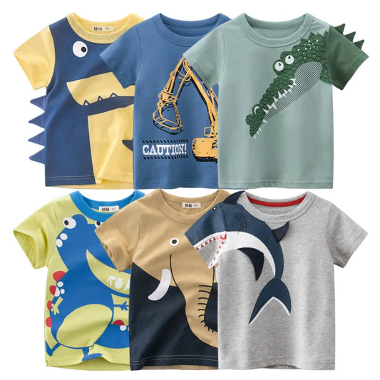 2023 Summer 2T- 10T size Children 3D Cartoon T-shirt for Boy Animal Printing Dinosaur Shark Boys T Shirt Girls Tops Tees Cartoon Kids Clothes
