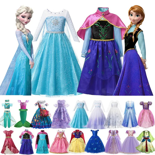 2T -10T size Disney Elsa Anna Princess Dress Girl Kid Birthday Party Carnival Clothes Cosplay Frozen Encanto Rapunzel Jasmine Mermaid Costume
