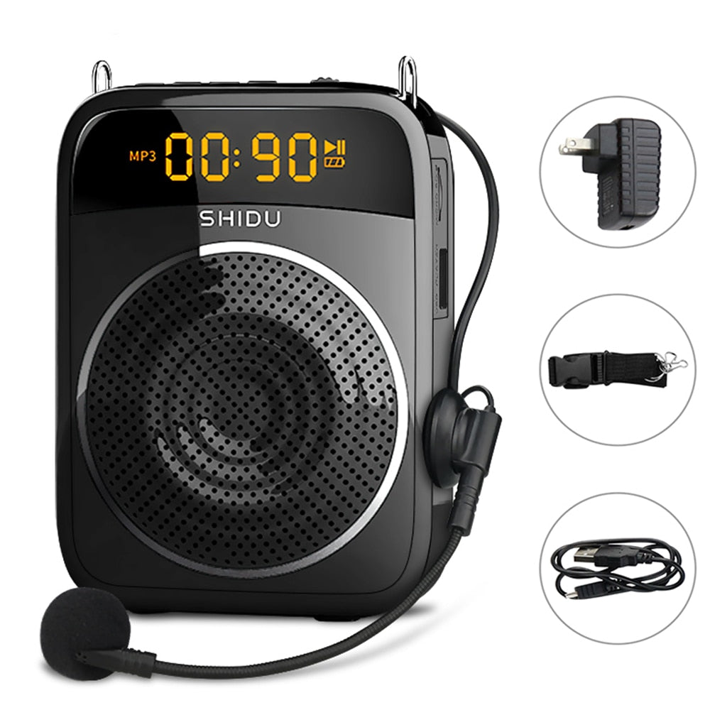 SHIDU 15W Portable Voice Amplifier Wired Microphone FM Radio AUX Audio Recording Bluetooth Speaker For Teachers Instructor S278