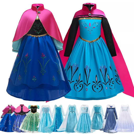3T - 10Toddler size Anna Elsa Dress Kids Halloween Cosplay Costume Children Princess Dresses Carnival Birthday Elegant Party Clothes 3-10 Years