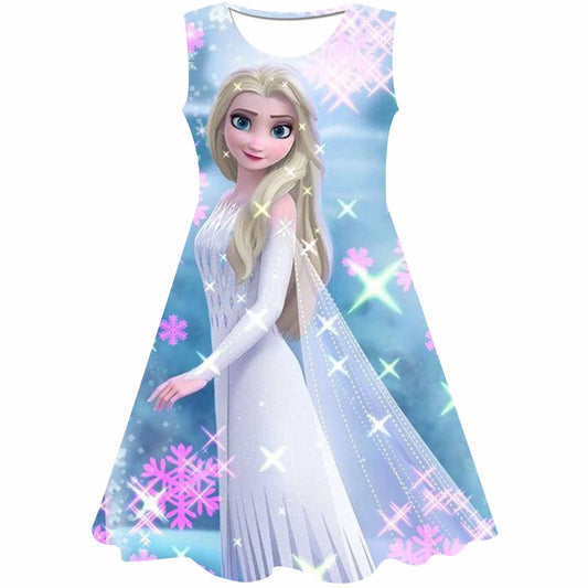 10Months -10Toddler  size Girls Dress Summer New Short Sleeve Frozen Princess Elsa Children's Birthday Party Cosplay Dress 2022