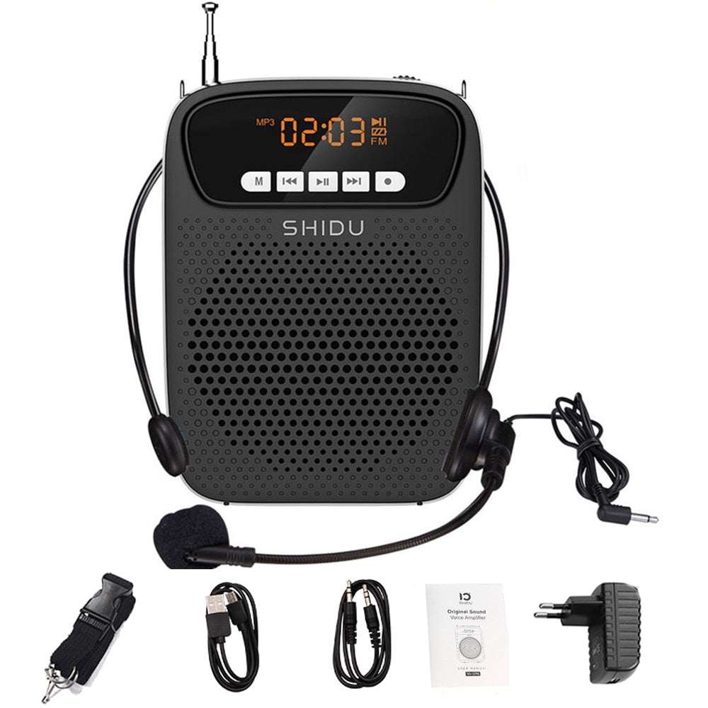 SHIDU 15W Portable Voice Amplifier Wired Microphone FM Radio AUX Audio Recording Bluetooth Speaker For Teachers Instructor S278