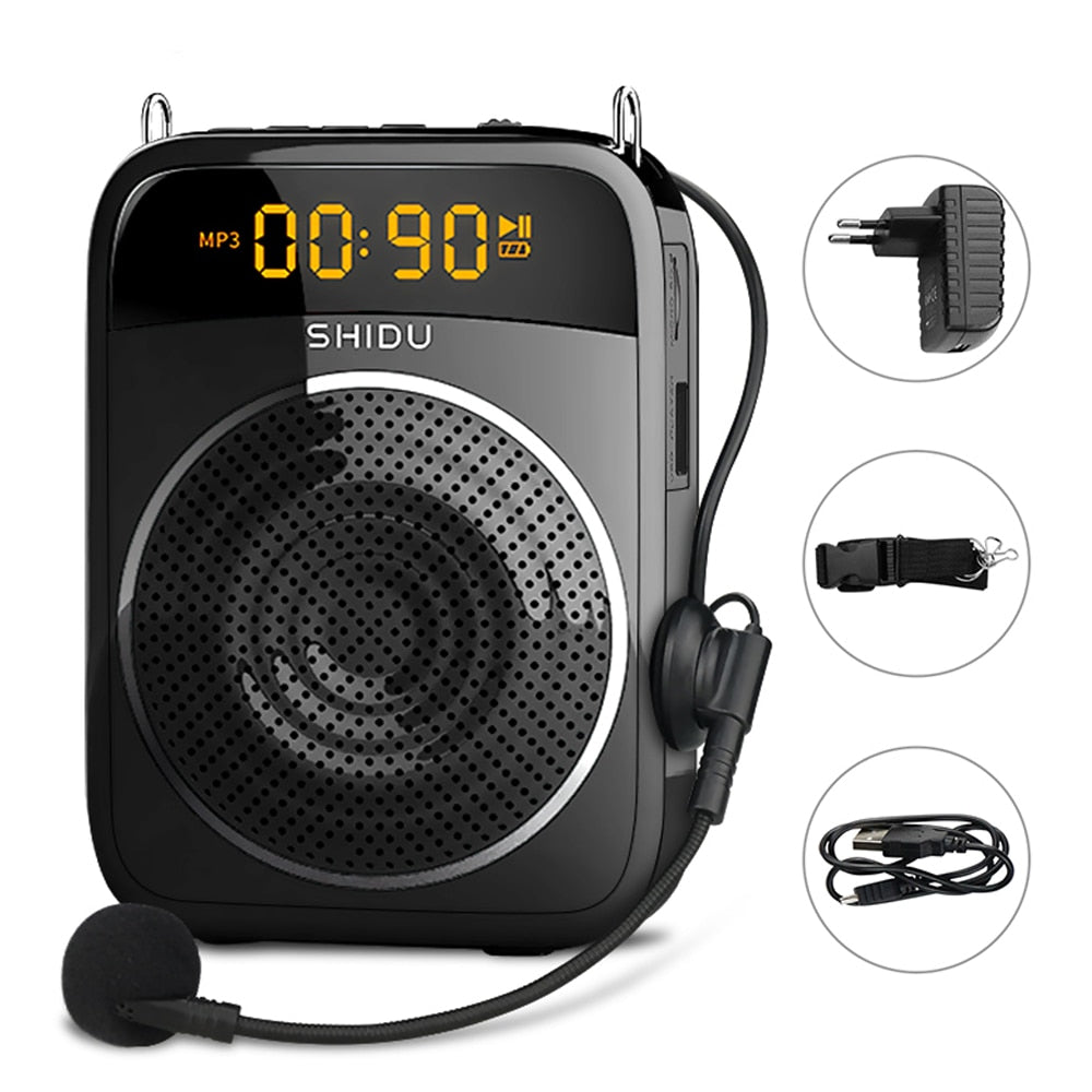 SHIDU 15W Portable Voice Amplifier Wired Microphone FM Radio AUX Audio Recording Bluetooth Speaker For Teachers Instructor S278