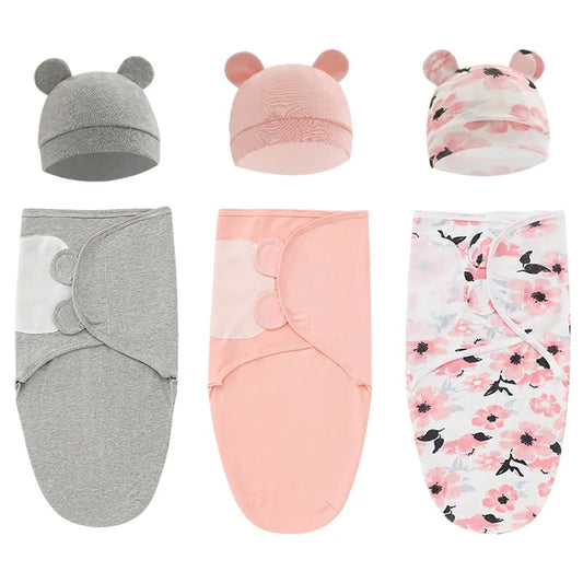 1/2PCS Cotton Newborn babies Sleepsack Baby Swaddle Blanket Wrap Hat Set Infant Adjustable New Born Sleeping Bag Muslin Blankets 0-6M